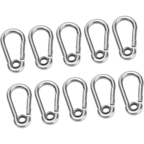 Lot de 10 mousquetons à ressort en acier inoxydable pour corde de sécurité, accessoires de suspension M6 (6 mm) (1/5)