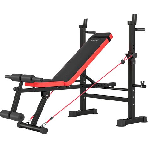 SPORTNOW Panca Piana con Rack, Schienale e Sedile Regolabili Capacità 420 kg