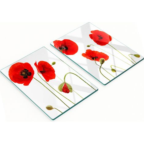 Set Küchenbretter aus gehärtetem Glas mit Mohnblumenmuster, 2 x 40 x 52 cm (1/5)