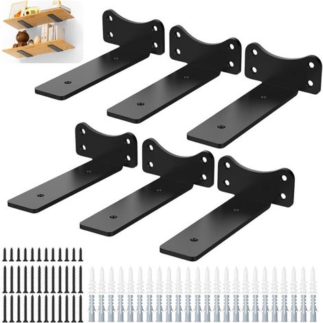 Lot de 6 Etagere Murale,Support D'étagère Murale,Supports Angulaires Droits de 90 Degrés,Supports d'étagère Industriels Noirs,Equerre Charge Lourde,Capacité charge 70 kg(15cm) (1/4)