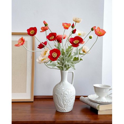 Lot de 6 coquelicots artificiels en soie avec tiges pour vase, fête de mariage, maison, bureau, table à manger, centre de table (1/5)