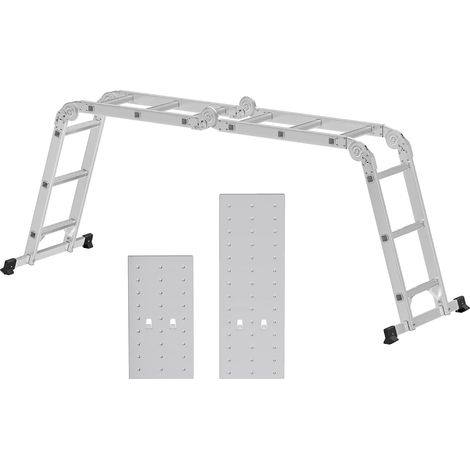 Echelle, Échelle Polyvalente, Escabeau, Échelle en Alliage d'Aluminium, Maison, Jusqu'à 150 kg, 12 Marches avec 2 Plaques d'Échafaudage, Argent GLT36M (1/5)