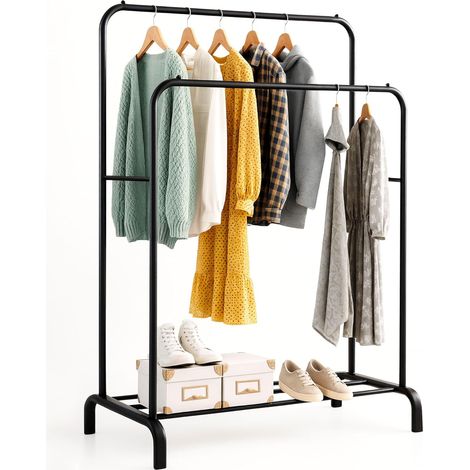 Double Clothes Rack, 110x150x54 cm, for Bedroom, Sturdy, Metal, with Shoe Rack, Hangers for Shirts, Trousers, and Light Jackets (Black) (1/5)
