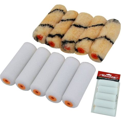 Neilsen 10pc Tiger & Gloss Mini Replacement Roller Sleeves Painting 100mm Set