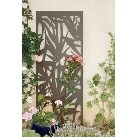 Nortene – Panneau décoratif mural en métal brun effet vieilli – Découpe laser ajourée – Dimensions 1,5 x 0,6 m – Installation murale ou en terre (1/3)