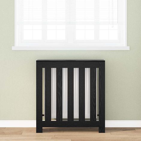 Vidaxl – Cache radiateur en bois d'ingénierie noir 78 x 20 x 82 cm – Design à lames verticales – Résistant à l'eau – Sécurisé pour enfants