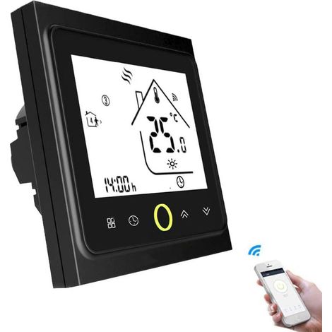 Thermostat de Chauffage au Sol Wi-FI, 16A Alexa Google Compatible avec Sonde, Programmable Thermostat d'ambiance Plancher Chauffant Electrique (Noir) (1/5)