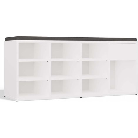 TALLIN – Meuble à chaussures ouvert avec assise et tiroir – 3 niveaux, couleur blanche, idéal pour l’entrée