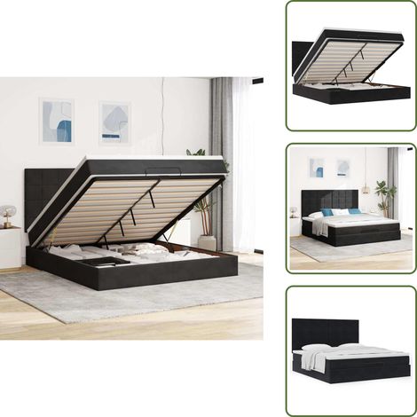 The Living Store Struttura Letto Pouf con Materassi Nero 160x200 cm in Velluto - Materasso a molle insacchettate