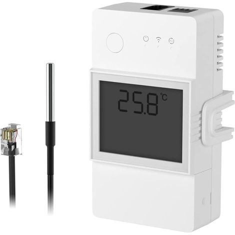 TH Elite 20A Interrupteur Connecté WiFi avec DS18B20 Capteur de Température Étanche, Contrôle à Distance via APP, Surveillance de Temp, Compatible avec Alexa, Google Home, Interface RJ11 (1/5)
