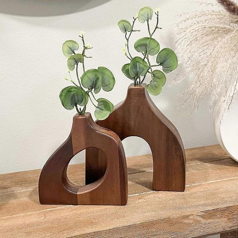 Vases décoratifs pour la maison : 2 vases à fleurs en bois de forme irrégulière, vases artistiques, ornements de style rustique pour fleurs séchées, décoration haut de gamme pour la maison ( ) (1/4)