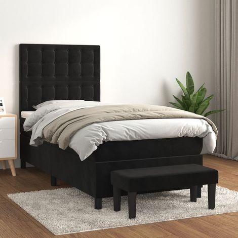 Lit adulte Contemporain Lit à sommier à sommier tapissier et matelas Noir 80x200 cm Velours 13027 (1/5)