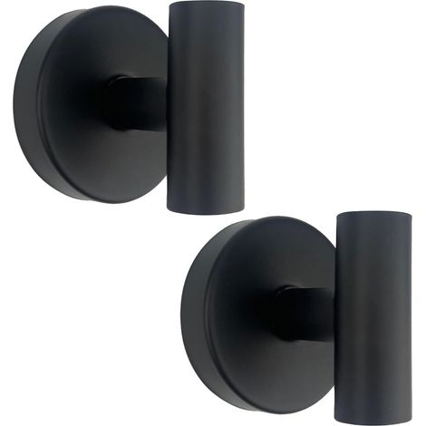 Crochets porte-serviettes de douche avec ventouse pour fixation murale, crochets robustes en acier inoxydable étanche pour chambre, salle de bain, cuisine, hôtel et bureau (2 x noir mat) (1/5)