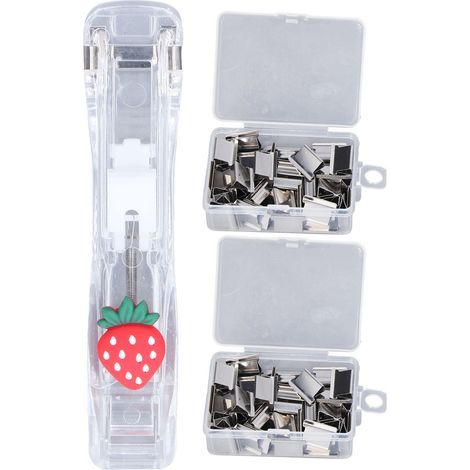 Pince à papier portable - Clip robuste et durable en plastique multifonction pour documents, notes, style fraise avec 2 boîtes de clips incluses. (1/5)