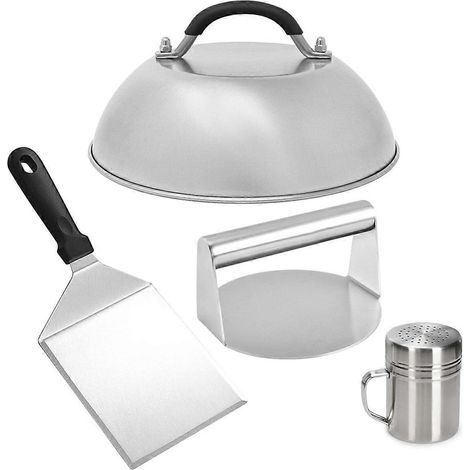 Ensemble d'ustensiles pour barbecue, comprenant un moule à hamburger, un couvercle pour moule à hamburger, une spatule pour barbecue et des flacons à épices.-AquaForge (1/5)