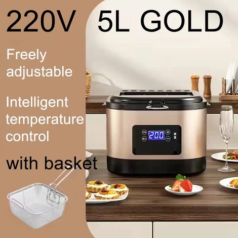 Friteuse électrique entièrement automatique (Gold), économe en énergie et en huile, température réglable, 5 litres (1/5)