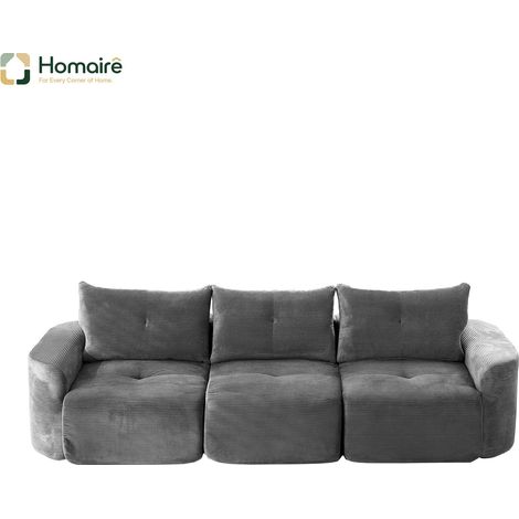 Canapé en velours côtelé gris 200 x 90 x 80 cm HOMAIRE (1/5)