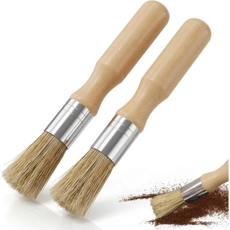 Ensemble de 2 Pinceaux Ronds Plats, Bois Naturel Professionnel, Pinceaux Superbe Cire, Pinceaux à Peinture avec Manche en Bois et Poils Naturels, pour Travaux de Peinture avec Peintures (1/5)