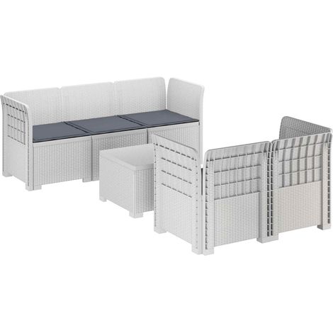 5-Sitzer Gartensofa mit Kissen Rattan-Look PP Weiß vidaXL (1/5)