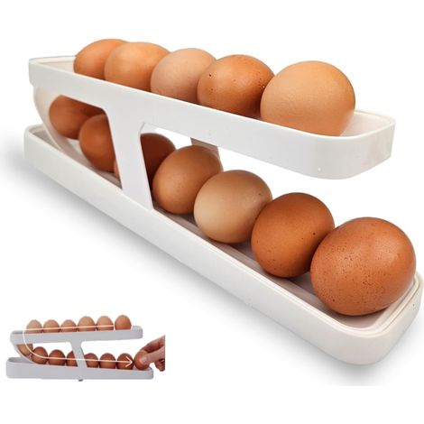 Rangement Oeuf Frigo, Rangement des œufs à 2 Niveaux, Réfrigérateur de Stockage d'oeufs, Porte-œufs Roulant pour Réfrigérateur, Rangement Oeuf Peut Contenir de 13 à 14 œufs Standard (1/5)