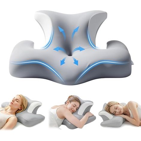 Oreiller Mémoire de Forme pour Dormeurs Latéraux – Oreiller Ergonomique Cervical pour la Nuque, Cavités pour Les Oreilles, Mousse à Rebond Lent, Housse Amovible et Lavable (1/5)
