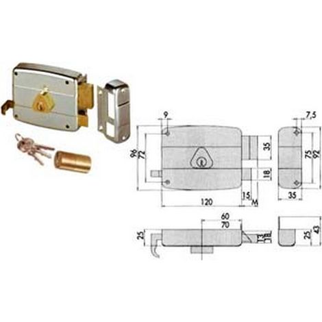 1PZ serratura applicare catenaccio scrocco doppio cilindro fisso 50421 mm70 sx
