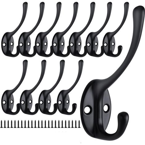 12 Pièces Patère Murale, Rétro Crochet Porte Manteau Métal, Vintage Noir Crochets Mural Muraux Double Manteaux Patères Coat Hooks avec Vis pour Porte Manteau Salle de Bain Cuisine (1/5)