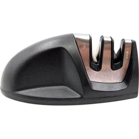 Aiguiseur de couteaux de cuisine professionnel, aiguiseur manuel 2 en 1 pour couteaux en acier inoxydable et en céramique de toutes tailles, base antidérapante, noir (1/5)