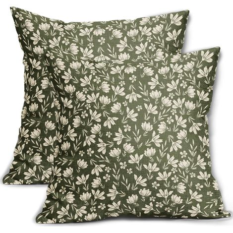 CCYKXA Lot de 2 Housses de Coussin Vert Olive de 45 x 45 cm, Motif Floral Rustique, imprimé Floral Mignon, Housse de Coussin décorative pour extérieur, canapé, Sofa et lit, 45 x 45cm (1/5)