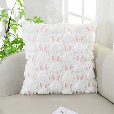 Housse De Coussin - 18x18 Pouces - Motif Lapin De Pâques - Tissu Polyester Et Velours Doux - Fermeture Éclair Cachée - Lot De 2 (1/5)