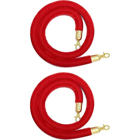 Lot de 2 Poteaux en Velours avec Crochets Dorés, Corde de Contrôle des Foules, Barrière de Sécurité, Décoration de Tapis Rouge, 1,5 M, Rouge (1/5)