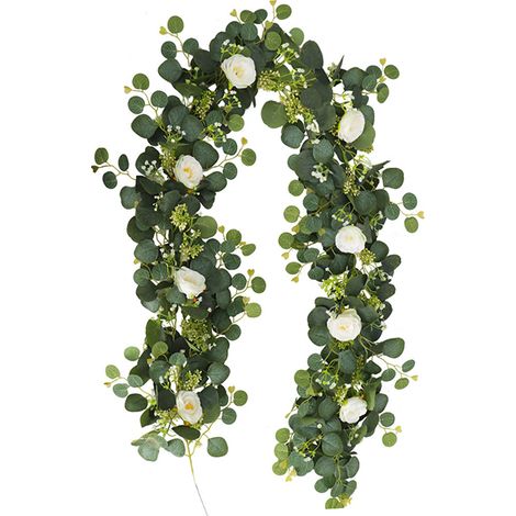 Guirlande de fleurs artificielles, feuilles vertes, décoration murale de vigne, fête, décoration intérieure et extérieure - 200 cm, 8 fleurs/ficelle (1/5)