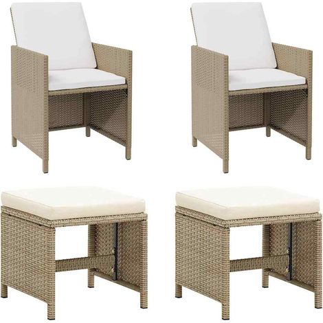 Lot de 2 Chaises de jardin avec tabourets - Chaises d'extérieur pour terrasse/jardin Résine tressée Beige BV687340 - BonneVie (1/5)