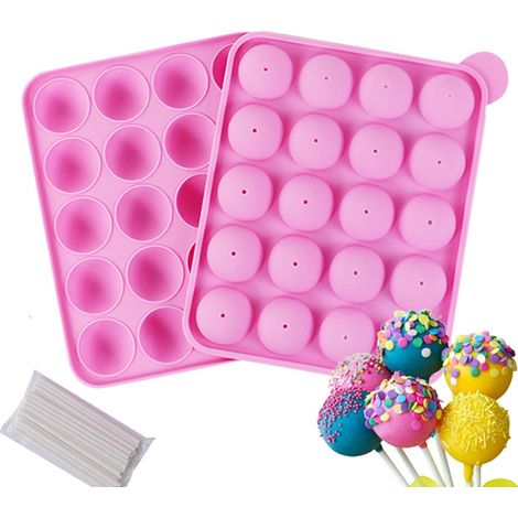 Moules en silicone pour sucettes - 20 emplacements (1 pièce) et 20 bâtonnets en papier - À faire soi-même - rose (1/4)