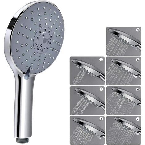 Duschkopf Handbrause 152mm Regenbrause 7 Strahlarten Chrom Grau (1/5)
