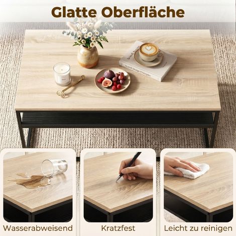 Table basse avec étagère, style industriel moderne, meuble d'appoint pour salon et chambre, 100 x 59 x 47 cm, chêne (1/5)