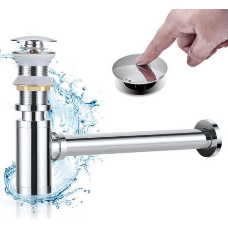 Kaelt - Siphon Lavabo avec Bonde Lavabo Pop-up sans Trop-plein, Ensemble Vidage et Siphon Salle de bain, Kit Siphon Bonde Lavabo Design Automatique (1/5)