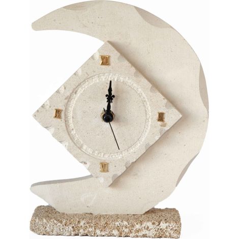Orologio base con LUNA e SOLE scultura decorazione bomboniera in Carparo e Pietra Leccese salentina misure 22 x 22 cm (1/3)
