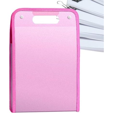 Porte-documents accordéon portable A4 - 13 compartiments extensibles avec poignée - Idéal pour l'école, le bureau, les études et l'administration - Rose (1/5)