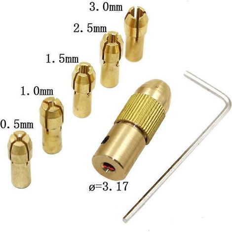 Lot de 7 mandrins de perçage miniatures en laiton Dremel (2,35/3,17/4,05/5,05 mm) pour perceuse électrique.