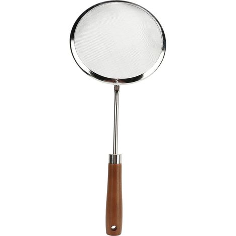 Cuillère à écumoire, Filtre à Huile en Mousse en Acier Inoxydable avec Long Manche en Bois Hot Pot Fat Graisse à Mailles Fines écrémage et Filtre à Huile de Crépine en Mousse (Petit dispositif de serr