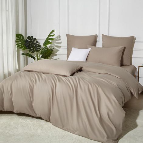 Bettwäsche 135x200 cm 4-teilig Khaki Taupe Baumwolle Lyocell Seide mit Reißverschluss