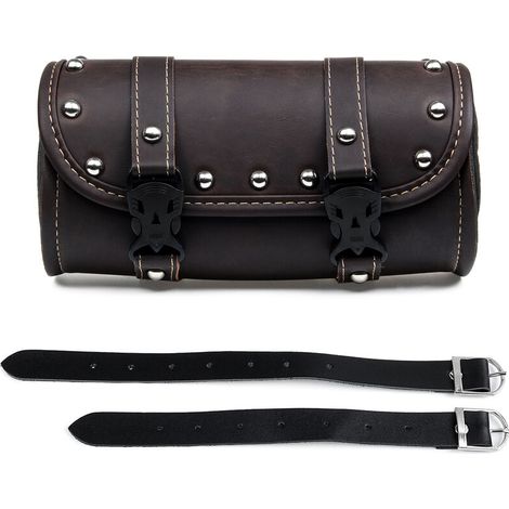 Sac de selle universel pour fourche avant de moto pochette de bagage baril en cuir