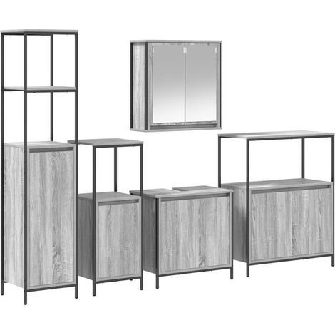 Maison Exclusive - Badezimmermöbel-Set 5 pcs Grau Sonoma und Schw