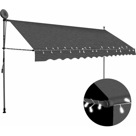 Store banne rétractable, à commande manuelle, avec éclairage LED, 400 cm, anthracite