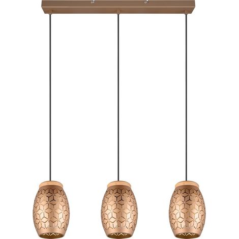 Suspension BIDAR brune métal/bois triple 3xE27 150 cm (1/5)