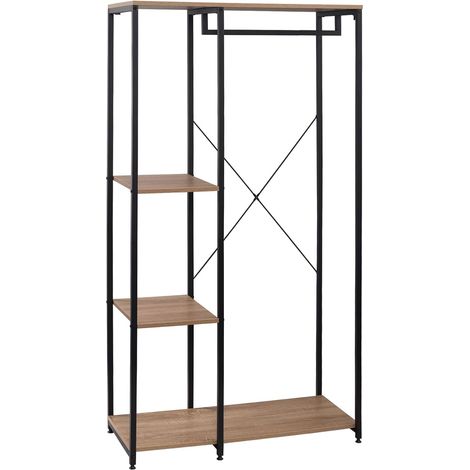 WOLTU Perchero de Pie con Estante Zapatero Perchero Burro para Colgador Ropa Metal y Madera 90 x 40 x 167 cm