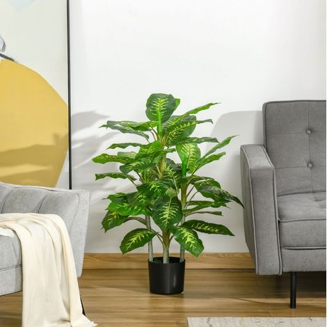 Planta artificial Dieffenbachia (100x20x20 cm), para interior y exterior, acabado realista, plástico verde (1/5)