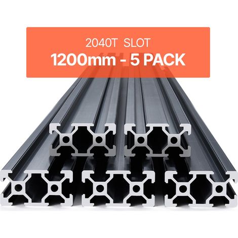 Profilés d'Extrusion en Aluminium 2040, Lot de 5, Rail Linéaire Anodisé Norme Européen Rainure en T 1200 mm, Haute Résistance, pour Imprimante 3D, Machine Bricolage CNC, Gravure au Laser, Noir (1/5)