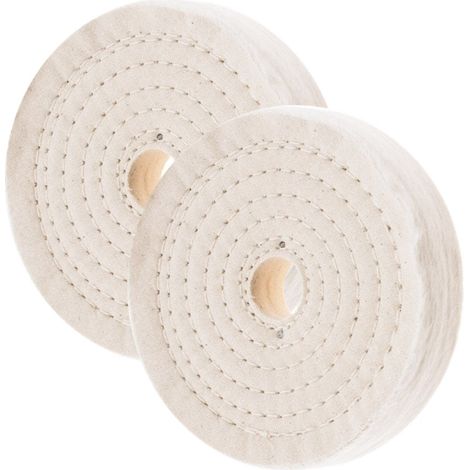 Lot de 2 disques de polissage en coton cousu Ø200 mm – 80 plis pour finition lisse sur métal, bois et plastique – Alésage 16 mm